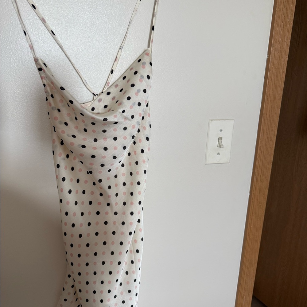 Princess Polly Cream and Gray Polka Dot Dress